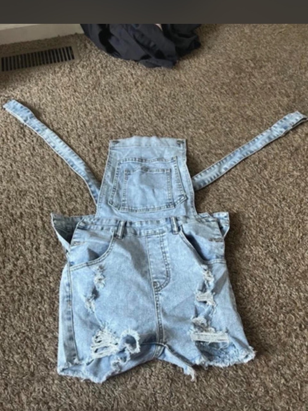 SHEIN Light Blue Distressed Denim Short Overalls